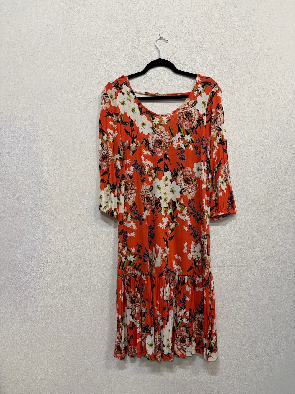 Floral Scoop-Neck Midi Dress in Orange